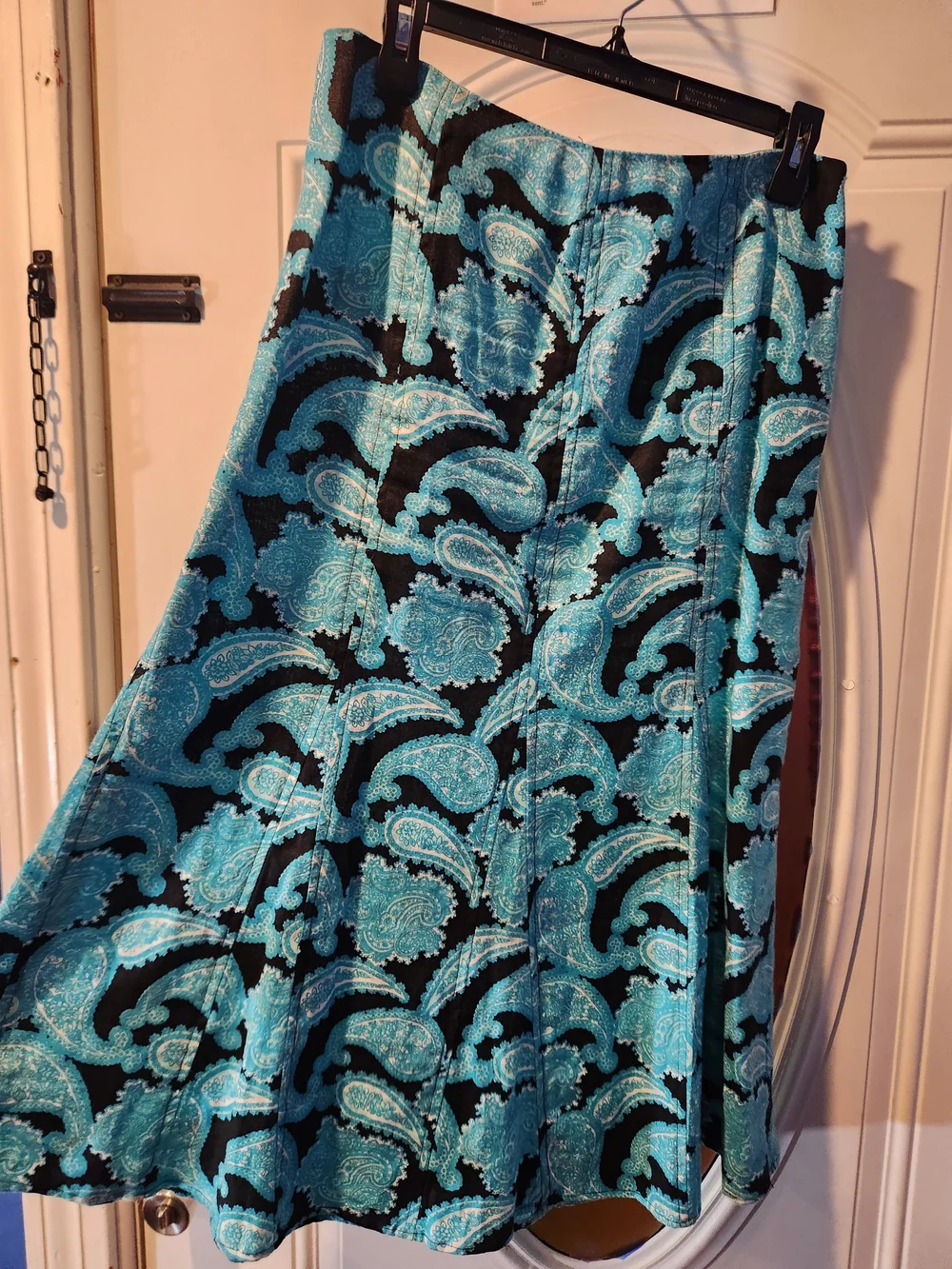 Kim Rogers Black and Turquoise Paisley Boho A-Line Flaring Skirt Womens Size 8